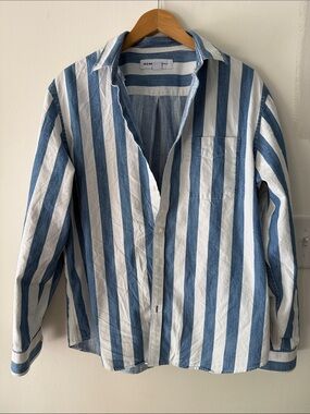 Old Navy Denim and White Vertical Stripe Button-Down Shirt Size Large
